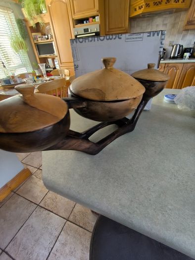 Vintage Hand-Carved African Centerpiece Serving Dish With lids.