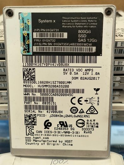 Lenovo 01gv732 800gb Sas 12gb/s Solid State Drive Husmm3280ass200 (health: 100%)