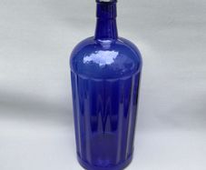 Vintage cobalt blue glass " Poison " bottle with cork stopper