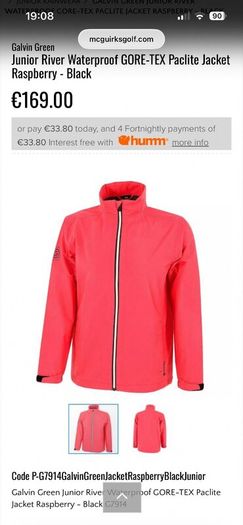 Childs golf gore-tex rain top