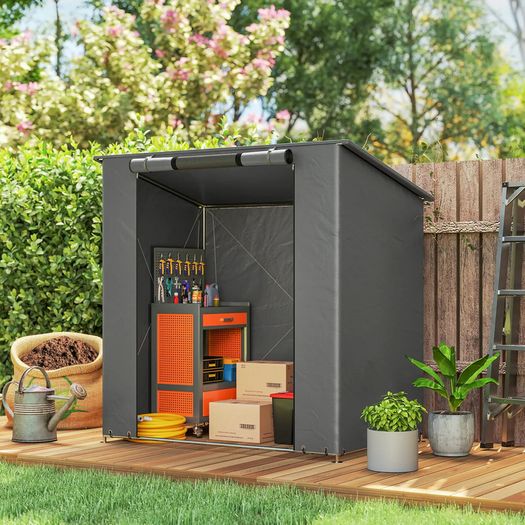 Garage Tent 190x120 cm Waterproof Storage Tent with Roll-up Zipper Door, Vent Window Dark Gray