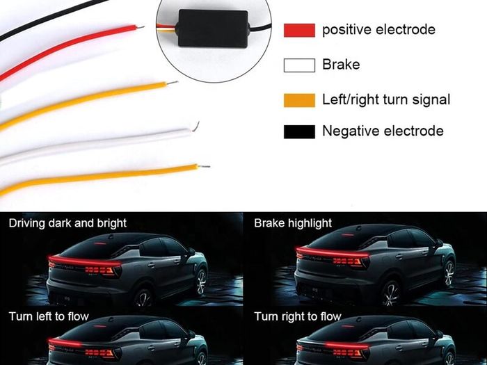 Light up Car Spoiler, Universal Exterior Rear Roof Spoiler Tail Wing Splitter Carbon Fiber Accessories LED Strip Lights for Cars Driving Brake Turn Signal Running Warning Trim Lamp (130cm)