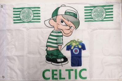 Celtic Pee on Rangers football flag 3ft x 2ft.