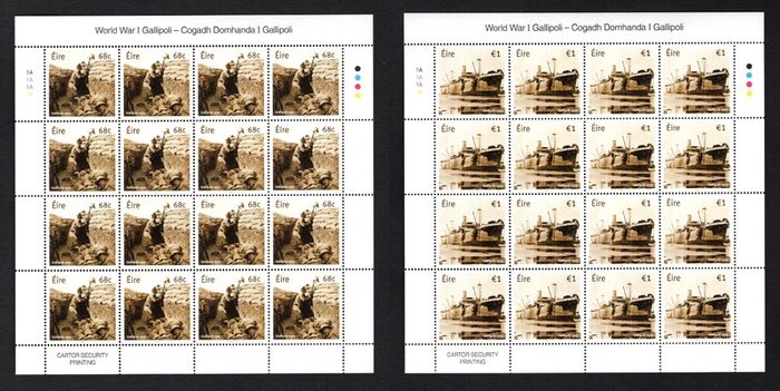 2015 Ireland World War 1 (Gallipoli) Commemorative Stamp Sheetlet Plate 1A1A1A1A Mint Never Hinged (MNH)