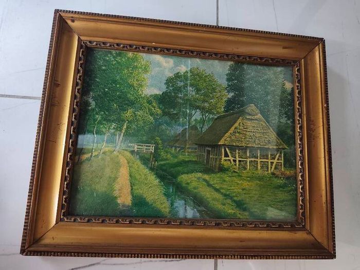 Vintage Mid-Century "Aug. Ahrend Bremen" Cottage Landscape Print