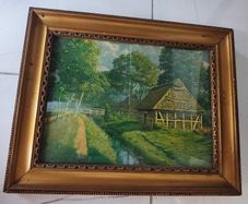 Vintage Mid-Century "Aug. Ahrend Bremen" Cottage Landscape Print