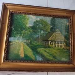 Vintage Mid-Century "Aug. Ahrend Bremen" Cottage Landscape Print