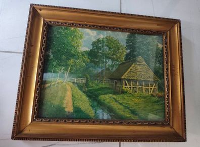 Vintage Mid-Century "Aug. Ahrend Bremen" Cottage Landscape Print