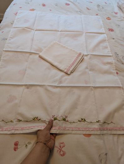 Hand-Embroidered Moses Basket Sheet  Traditional Madeira Embroidery 100% Cotton