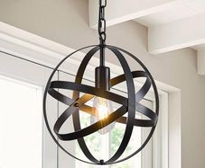 Pendant Light Industrial Globe Farmhouse Lighting Vintage Chandelier Spherical Hanging Ceiling Fixture for Kitchen Island Dining Table E27 Black 1 Light