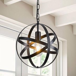 Pendant Light Industrial Globe Farmhouse Lighting Vintage Chandelier Spherical Hanging Ceiling Fixture for Kitchen Island Dining Table E27 Black 1 Light