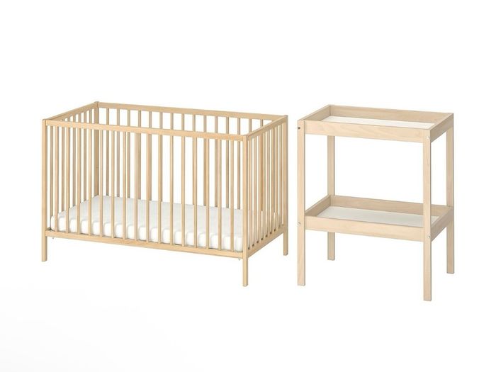 baby cot, mattress and changing table IKEA