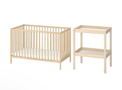 baby cot, mattress and changing table IKEA