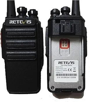RT24 Walkie Talkies for Adults, Rechargeable 2 Way Radio Long Range PMR446 License Free 16 Channels CTCSS/DCS, Two Way Radio with Earpiece and USB Charging Base(Black, 2 Pair)
