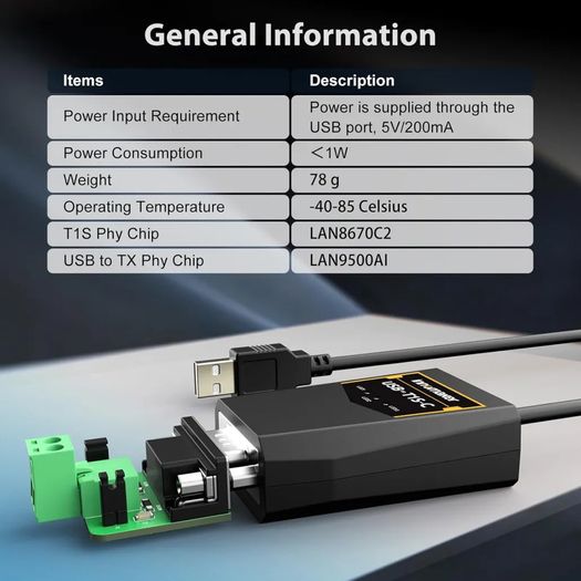 INNOMAKER USB to 10BASE-T1S Ethernet Converter 10Mbps Automotive Industrial IoT