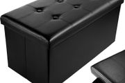 Faux Leather 76x38x38cm Black Ottoman Foldable Storage Boxes Seat Foot Stool Storage Box with Lids for Kids Toys, Bedroom, Hallway, Living Room (FREE POSTAGE)