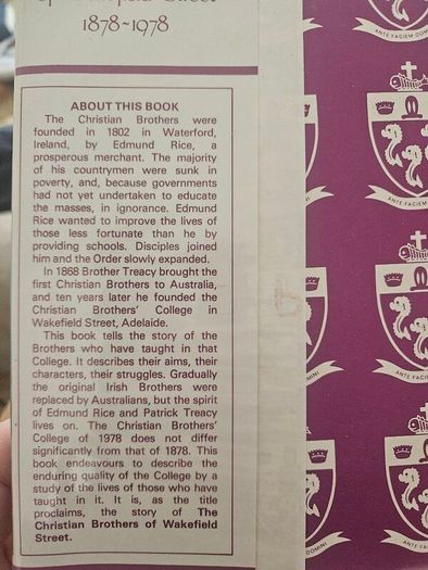 The Christian Brothers Of Wakefield Street 1878-1978. First Edition Hardback With Dustjacket In Good Condition.  See Photos For Same.