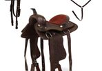 Western Saddle, Headstall&Breast Collar Real Leather Brown