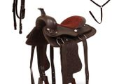 Western Saddle, Headstall&amp;Breast Collar Real Leather Brown