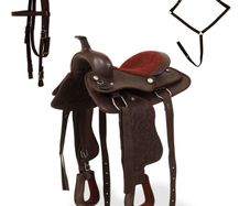 Western Saddle, Headstall&Breast Collar Real Leather Brown