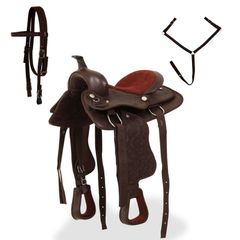 Western Saddle, Headstall&Breast Collar Real Leather Brown