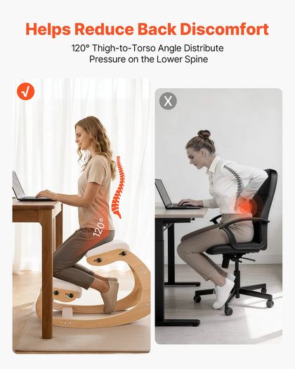 Ergonomic Kneeling Chair, Wooden Posture Knee Chair with Adjustable Thick Foam Cushions & Solid Wood Frame, Adjustable Height