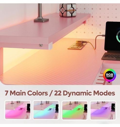 106.5CM L-Shaped Desk with Power Outlets & LED Lights