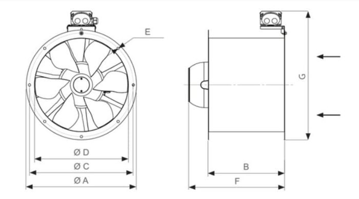 Duct Fan Diagonal 400mm 6890 m3/h 300 Pa IE3 Motor IP55, Harmann
