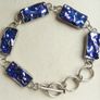 Vintage Sterling Silver 925 Dichroic Art Glass Link Bracelet Toggle Clasp Blue Color length 8,5" - 18,4g Image 2