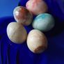 French Arcoroc Cobalt Blue Glass Plate  and Marble Eggs Image 9