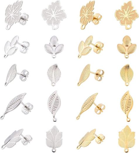 20Pcs 5 Style 2 Colors Stainless Steel Leaf Stud Earring Findings NEW