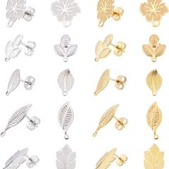 20Pcs 5 Style 2 Colors Stainless Steel Leaf Stud Earring Findings NEW