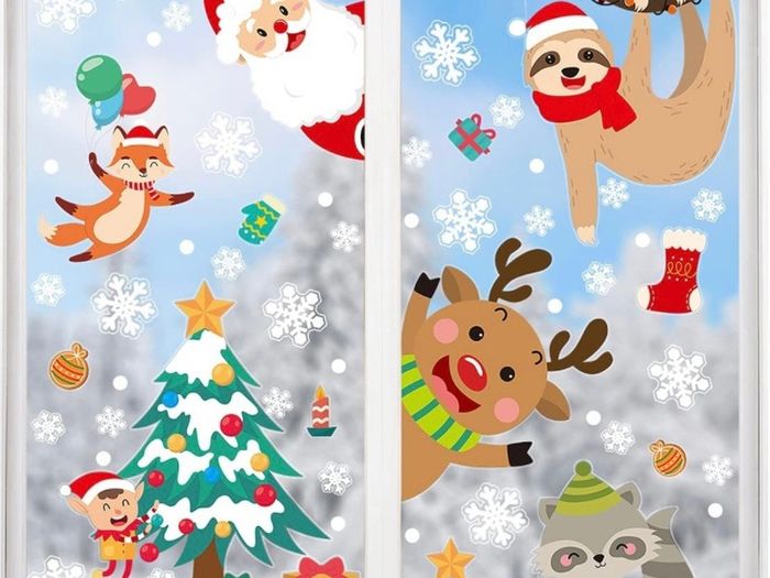Christmas Window Clings Stickers 8 Sheets Xmas Snowflake Animal Window Decals Display Room Decoration (FREE POSTAGE)