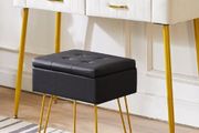 Multifunctional Storage Vanity Stool with Flip Tabletop, Adjustable Metal Legs &amp; PU Leather - 40x30x48cm Ottoman Footrest for Makeup, Living Room, Entryway, Black