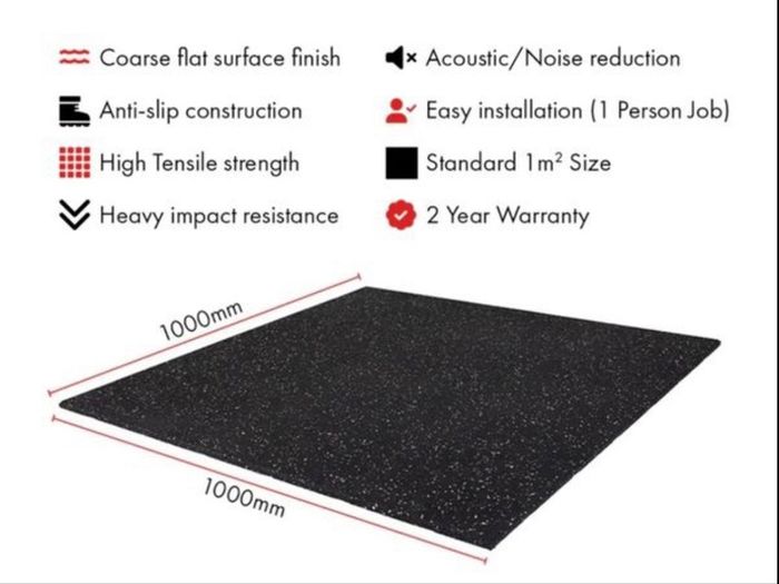 Rubber Gym Flooring Tiles 1m x 1m 15mm