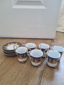 Vintage Greek Porcelain Cups & Saucers