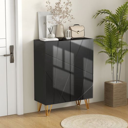 Narrow Shoe Storage Cabinet with Soft-Close Hinges and Adjustable Shelves for 15-20 Pairs of Shoes