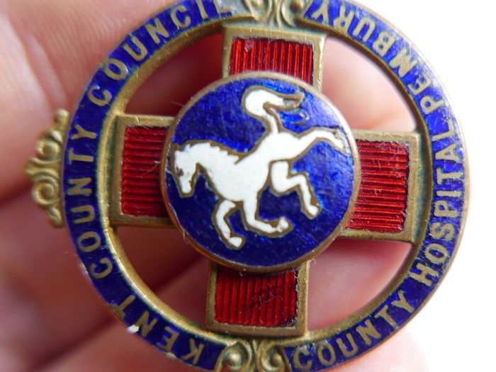 Vintage Pembury Hospital Enamel Badge White Horse of Kent