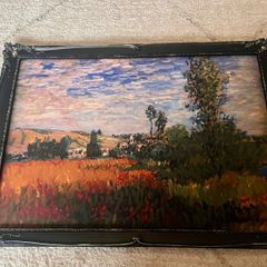 Framed Claude Monet Canvas Print - Poppy Field near Argenteui