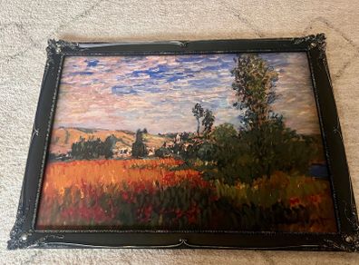 Framed Claude Monet Canvas Print - Poppy Field near Argenteui