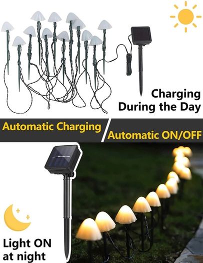 20 LED Solar Garden Lights, 8 Modes Mushroom Pathway Lights Outdoor, 5M/16.4 Ft Garden Landscape Stake Lights, Waterproof Solar Ground Lamps for Yard, lawns, Wedding Party Decoration, Warm White (FREE POSTAGE)
