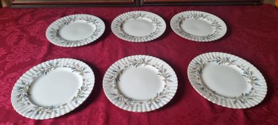 6 Piece Royal Albert Brigadoon Pattern 10.5 Inch Diameter Bone China Gold Gilt First Quality And Original Dinner Plates Made In England