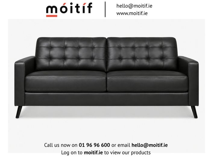 Hard Wearing Eco-Leather Black 3-Seater Sofa with Button Cushions