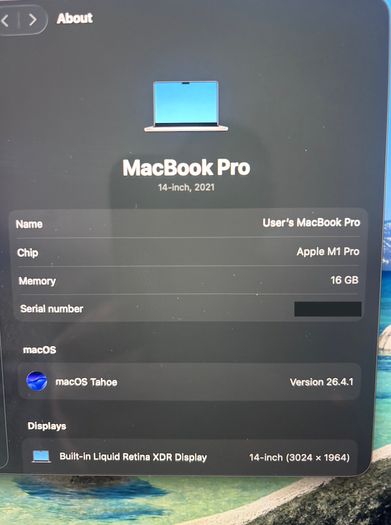Macbook Pro 14" M1 2021 | 16gb Ram | 512gb Ssd