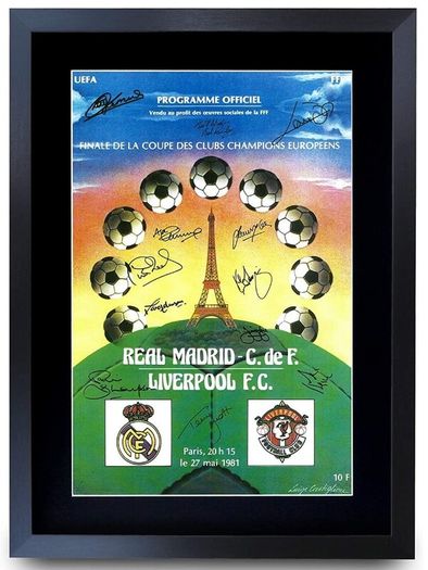 Liverpool FC 1981 European Cup Final Signed Framed Programme Printed Poster (A3)