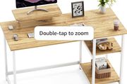 Office Desk 100cm with Monitor Stand, Oak Study Computer Desk, Reversible Storage Shelves, Space Saving, Easy Assembly, For Home and Small Spaces