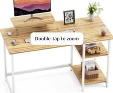 Office Desk 100cm with Monitor Stand, Oak Study Computer Desk, Reversible Storage Shelves, Space Saving, Easy Assembly, For Home and Small Spaces
