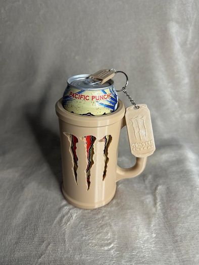 Monster Energy Can Holder Mug with Keychain | Gamer Desk Accessory