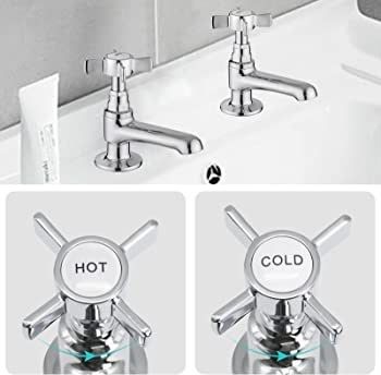 Pair of Basin Taps Hot and Cold Water Bathroom Sink Tap Chrome Crosshead Handle Lever 1/2" Faucet, Set of 2 (FREE POSTAGE)