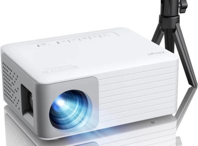 Mini Projector, 5000 Lumens AKIYO O1 LED Portable Projector, Support HD 1080P, 15 Keystone, 25 Percent Zoom, Kids Gifts, Compatible with iOS/Android/Tablet/PC/TV Stick/USB/DVD/Game Console with Tripod (FREE POSTAGE)